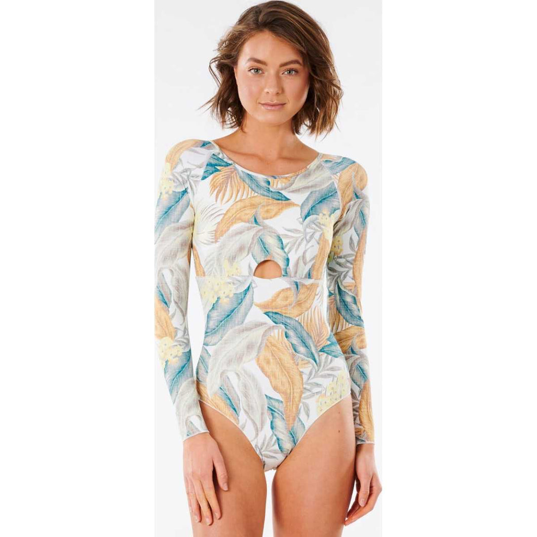 Tropic Sol Good Coverage Long Sleeve One Piece Swimsuit in Vanilla